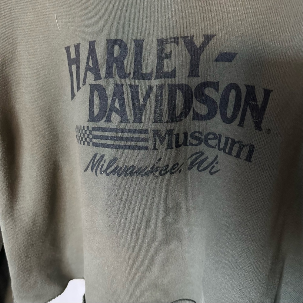 Harley-Davidson Olive Green Cropped Hoodie Sweatshirt - Picture 3 of 5